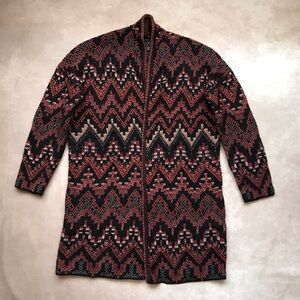 NWOT Lucky Brand Western Open Cardigan Sweater Duster Black Rust Red Warm XS